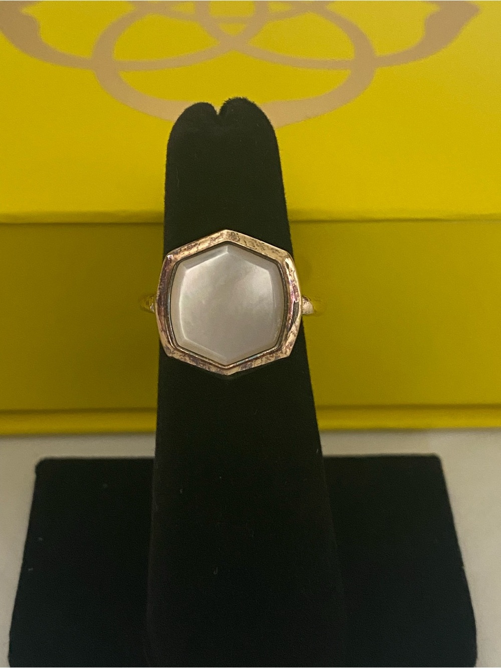 Kendra Scoot Davis Gold Vermeil Hexagon Cocktail Ring Ivory Mother-of-Pearl Sz 7